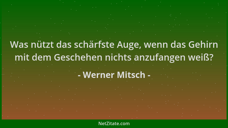 Werner Mitsch - Was nützt das schärfste Auge, wenn das Gehirn mit dem Geschehen nichts anzufangen weiß?...