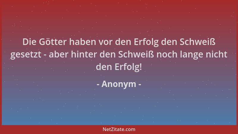 Anonym - Die Götter haben vor den Erfolg den Schweiß gesetzt - aber hinter den Schweiß noch lange nicht den Erfolg!...