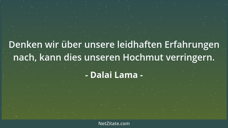 Dalai Lama - Denken wir über unsere leidhaften Erfahrungen nach, kann dies unseren Hochmut verringern....