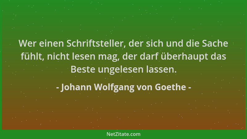 Johann Wolfgang von Goethe - Wer einen Schriftsteller, der sich und die Sache fühlt, nicht lesen mag, der darf überhaupt da...