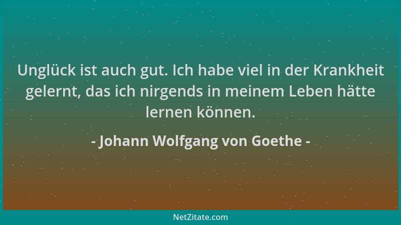 Johann Wolfgang von Goethe - Unglück ist auch gut. Ich habe viel in der Krankheit gelernt, das ich nirgends in meinem Leben...
