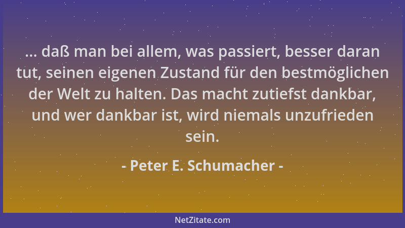 Peter E. Schumacher - ... daß man bei allem, was passiert, besser daran tut, seinen eigenen Zustand für den bestmöglichen d...