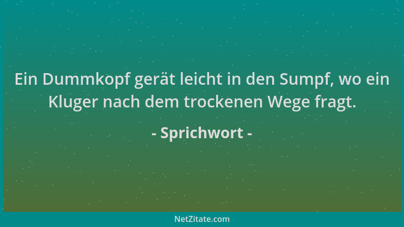 Sprichwort - Ein Dummkopf gerät leicht in den Sumpf, wo ein Kluger nach dem trockenen Wege fragt....