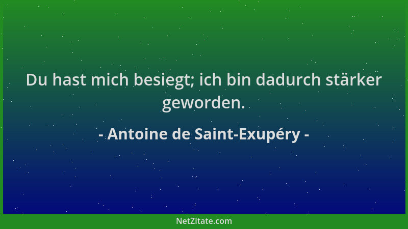 Antoine de Saint-Exupéry - Du hast mich besiegt; ich bin dadurch stärker geworden....