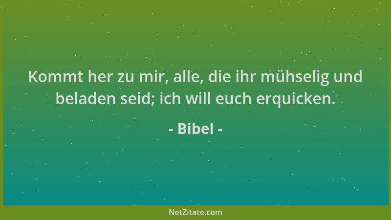Bibel - Kommt her zu mir, alle, die ihr mühselig und beladen seid; ich will euch erquicken....