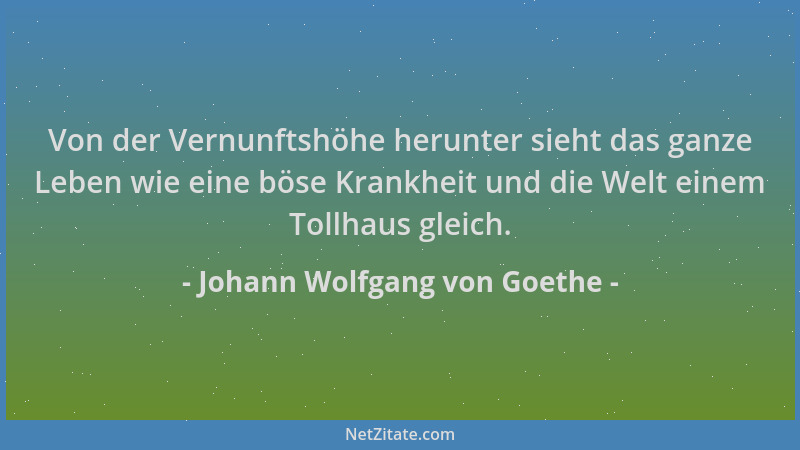 Johann Wolfgang von Goethe - Von der Vernunftshöhe herunter sieht das ganze Leben wie eine böse Krankheit und die Welt eine...