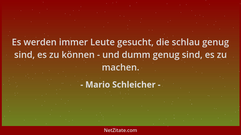 Mario Schleicher - Es werden immer Leute gesucht, die schlau genug sind, es zu können - und dumm genug sind, es zu machen....