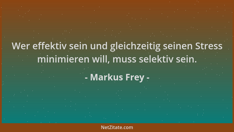 Markus Frey - Wer effektiv sein und gleichzeitig seinen Stress minimieren will, muss selektiv sein....