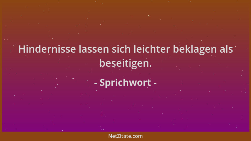 Sprichwort - Hindernisse lassen sich leichter beklagen als beseitigen....