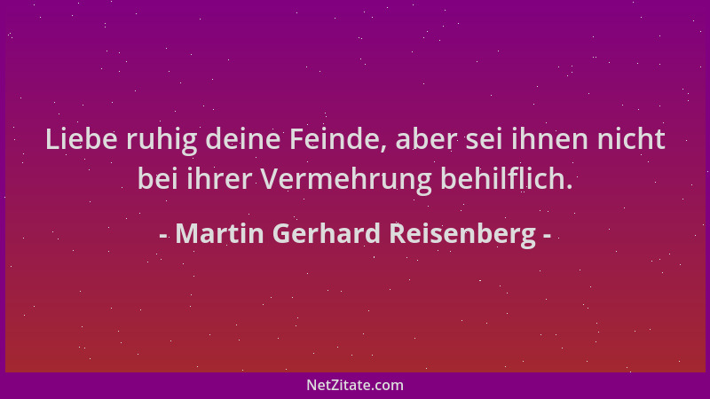 Martin Gerhard Reisenberg - Liebe ruhig deine Feinde, aber sei ihnen nicht bei ihrer Vermehrung behilflich....