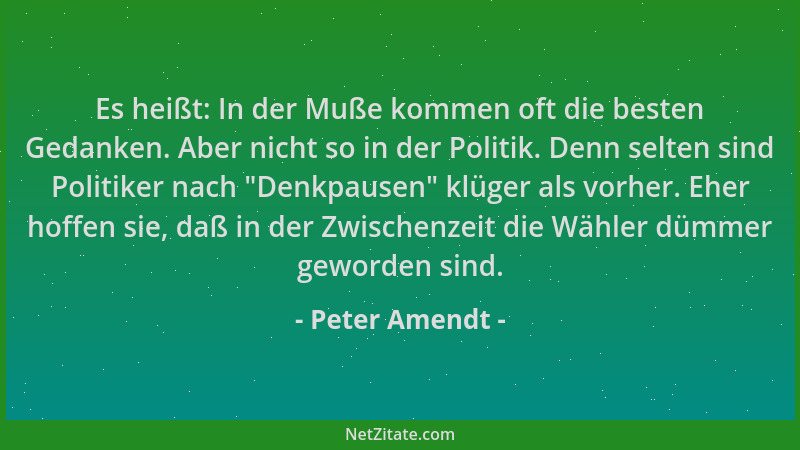 Peter Amendt - Es heißt: In der Muße kommen oft die besten Gedanken. Aber nicht so in der Politik. Denn selten sind Politik...