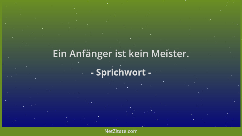 Sprichwort - Ein Anfänger ist kein Meister....