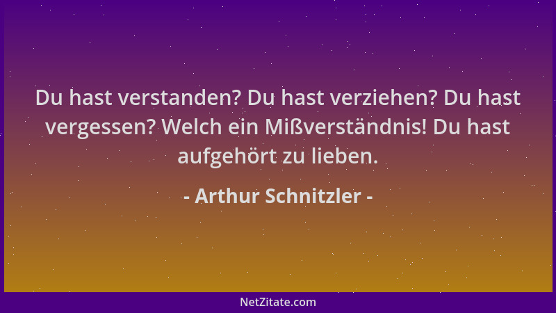 Arthur Schnitzler - Du hast verstanden? Du hast verziehen? Du hast vergessen? Welch ein Mißverständnis! Du hast aufgehört z...