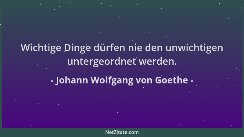Johann Wolfgang von Goethe - Wichtige Dinge dürfen nie den unwichtigen untergeordnet werden....