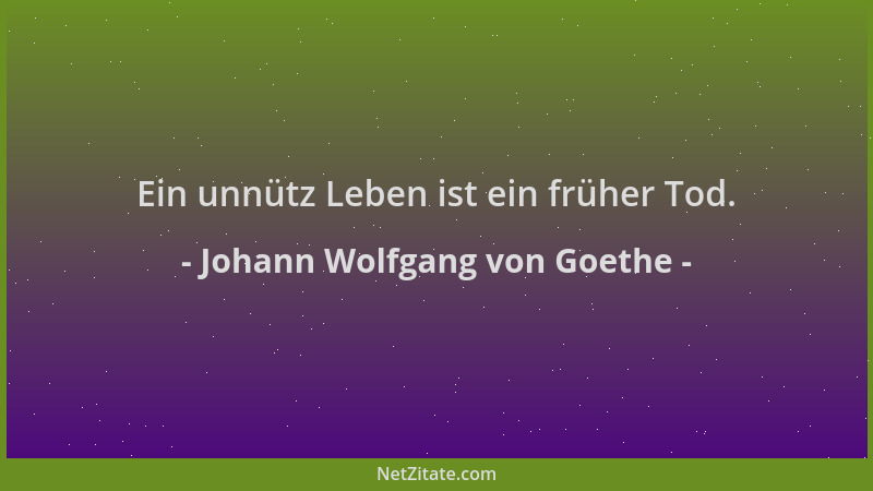 Johann Wolfgang von Goethe - Ein unnütz Leben ist ein früher Tod....