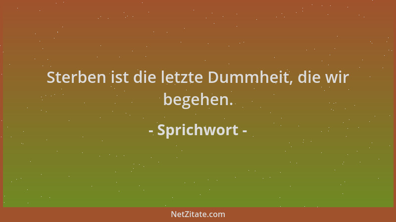 Sprichwort - Sterben ist die letzte Dummheit, die wir begehen....