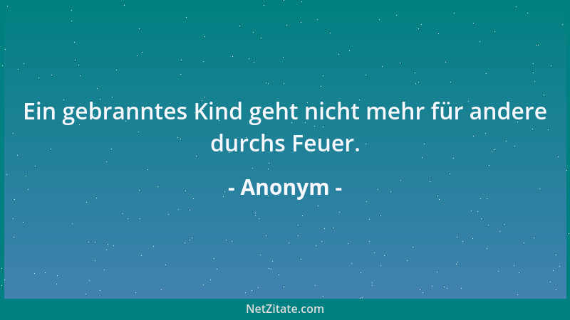 Anonym - Ein gebranntes Kind geht nicht mehr für andere durchs Feuer....