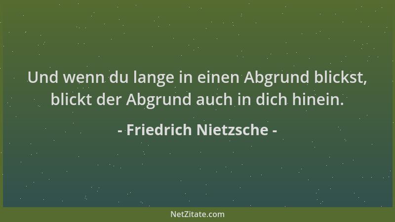Friedrich Nietzsche - Und wenn du lange in einen Abgrund blickst, blickt der Abgrund auch in dich hinein....