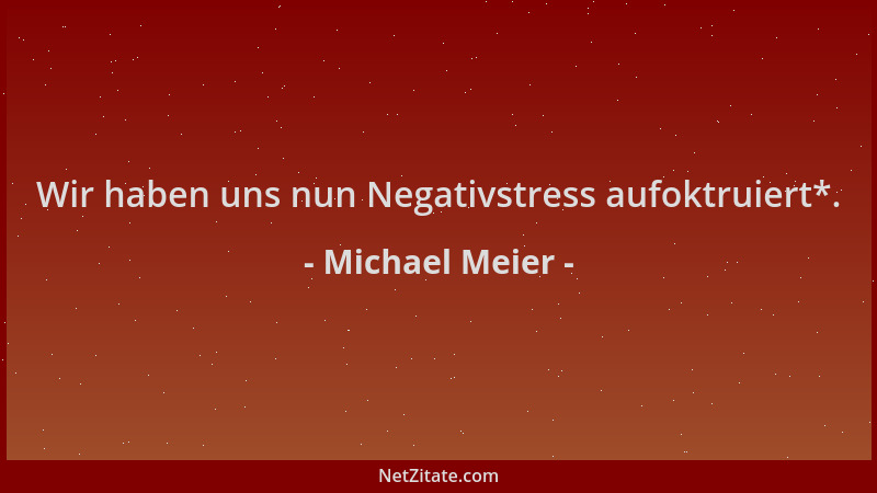 Michael Meier - Wir haben uns nun Negativstress aufoktruiert*....
