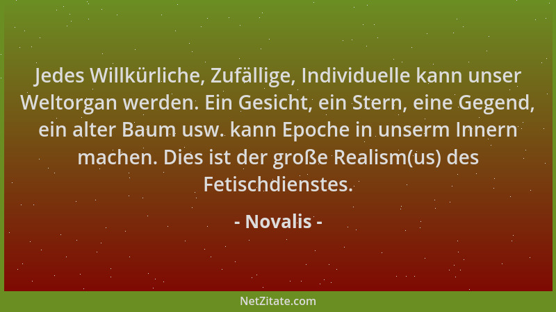 Novalis - Jedes Willkürliche, Zufällige, Individuelle kann unser Weltorgan werden. Ein Gesicht, ein Stern, eine Gegend, ein...