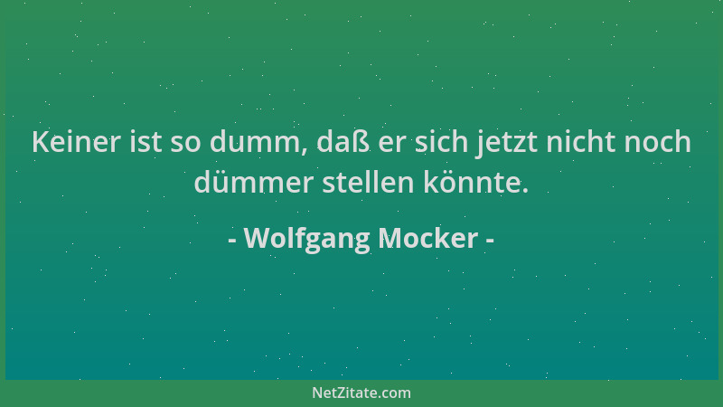 Wolfgang Mocker - Keiner ist so dumm, daß er sich jetzt nicht noch dümmer stellen könnte....