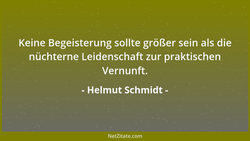Helmut Schmidt - Keine Begeisterung sollte größer sein als die nüchterne Leidenschaft zur praktischen Vernunft....