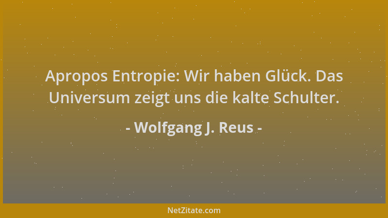 Wolfgang J. Reus - Apropos Entropie: Wir haben Glück. Das Universum zeigt uns die kalte Schulter....