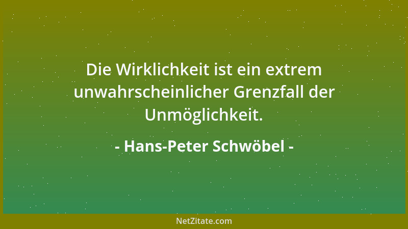 Hans-Peter Schwöbel - Die Wirklichkeit ist ein extrem unwahrscheinlicher Grenzfall der Unmöglichkeit....