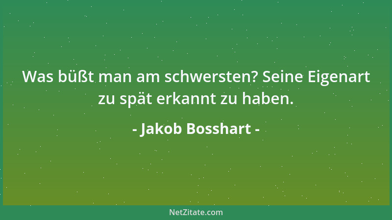 Jakob Bosshart - Was büßt man am schwersten? Seine Eigenart zu spät erkannt zu haben....