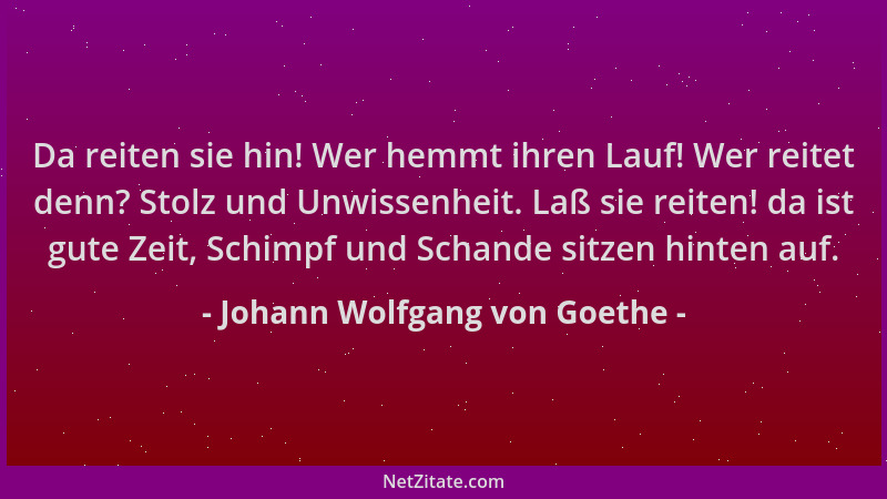 Johann Wolfgang von Goethe - Da reiten sie hin! Wer hemmt ihren Lauf! Wer reitet denn? Stolz und Unwissenheit. Laß sie reit...