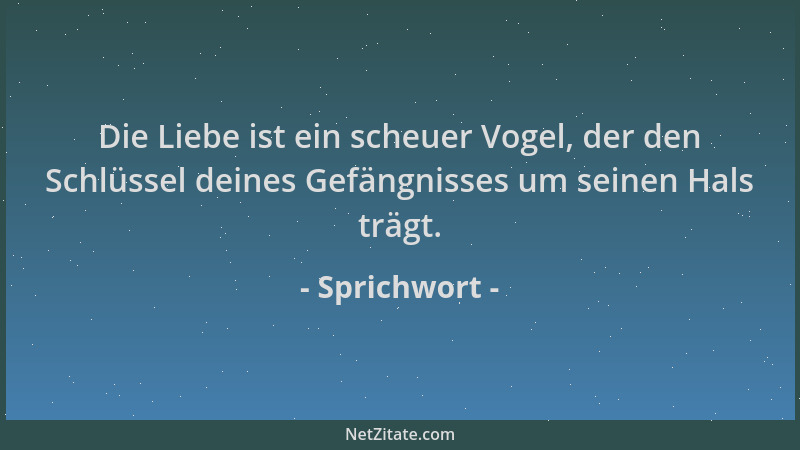 Sprichwort - Die Liebe ist ein scheuer Vogel, der den Schlüssel deines Gefängnisses um seinen Hals trägt....