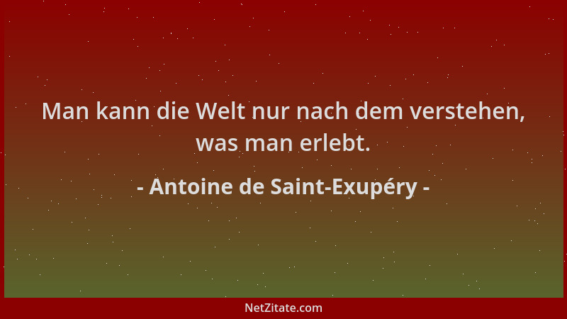 Antoine de Saint-Exupéry - Man kann die Welt nur nach dem verstehen, was man erlebt....