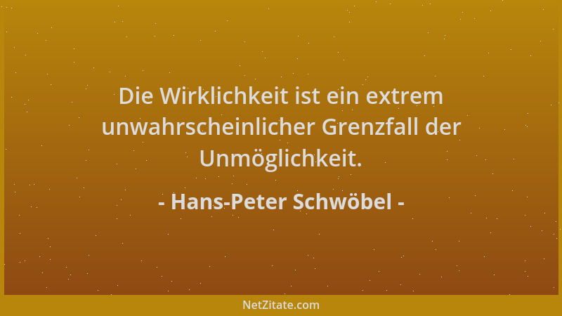 Hans-Peter Schwöbel - Die Wirklichkeit ist ein extrem unwahrscheinlicher Grenzfall der Unmöglichkeit....
