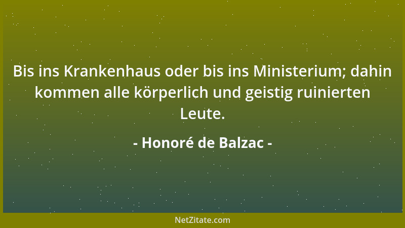 Honoré de Balzac - Bis ins Krankenhaus oder bis ins Ministerium; dahin kommen alle körperlich und geistig ruinierten Leute....