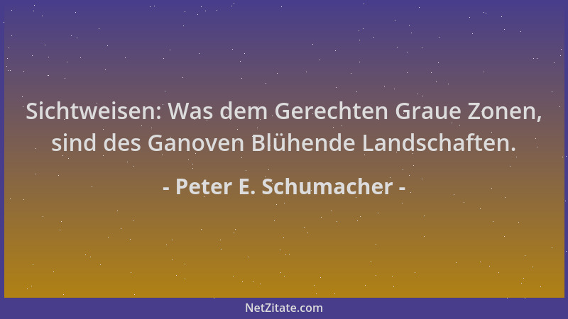 Peter E. Schumacher - Sichtweisen: Was dem Gerechten Graue Zonen, sind des Ganoven Blühende Landschaften....