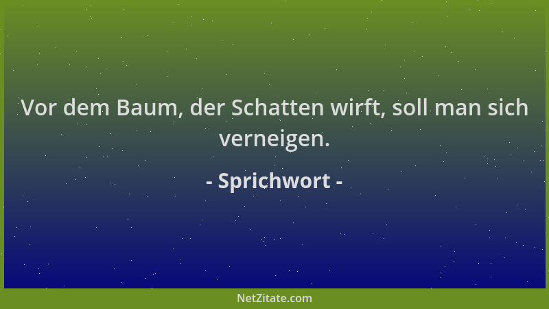 Sprichwort - Vor dem Baum, der Schatten wirft, soll man sich verneigen....