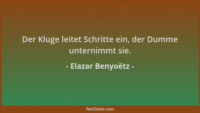 Elazar Benyoëtz - Der Kluge leitet Schritte ein, der Dumme unternimmt sie....