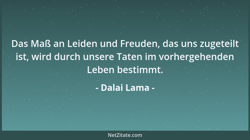 Dalai Lama - Das Maß an Leiden und Freuden, das uns zugeteilt ist, wird durch unsere Taten im vorhergehenden Leben bestimmt...