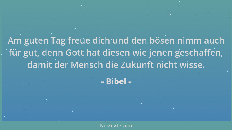Bibel - Am guten Tag freue dich und den bösen nimm auch für gut, denn Gott hat diesen wie jenen geschaffen, damit der Mensc...