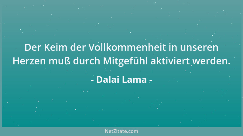 Dalai Lama - Der Keim der Vollkommenheit in unseren Herzen muß durch Mitgefühl aktiviert werden....