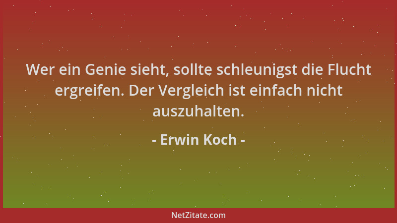 Erwin Koch - Wer ein Genie sieht, sollte schleunigst die Flucht ergreifen. Der Vergleich ist einfach nicht auszuhalten....