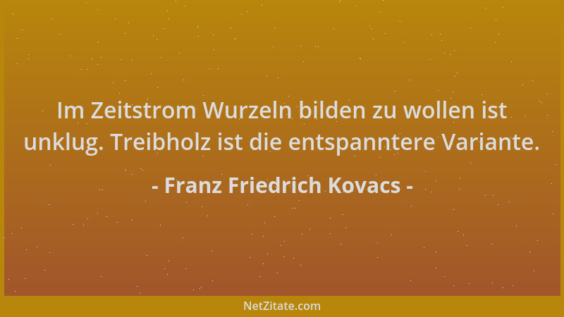 Franz Friedrich Kovacs - Im Zeitstrom Wurzeln bilden zu wollen ist unklug. Treibholz ist die entspanntere Variante....