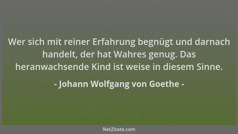 Johann Wolfgang von Goethe - Wer sich mit reiner Erfahrung begnügt und darnach handelt, der hat Wahres genug. Das heranwach...