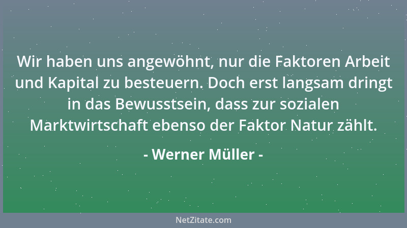 Werner Müller - Wir haben uns angewöhnt, nur die Faktoren Arbeit und Kapital zu besteuern. Doch erst langsam dringt in das...