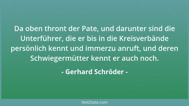 Gerhard Schröder - Da oben thront der Pate, und darunter sind die Unterführer, die er bis in die Kreisverbände persönlich k...