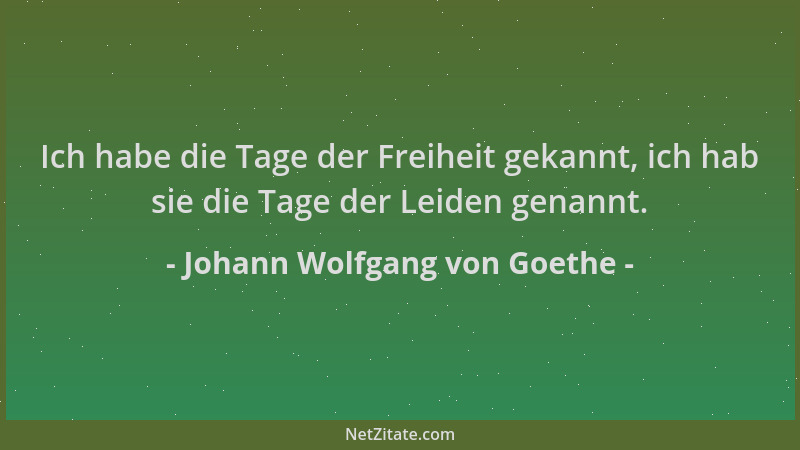 Johann Wolfgang von Goethe - Ich habe die Tage der Freiheit gekannt, ich hab sie die Tage der Leiden genannt....