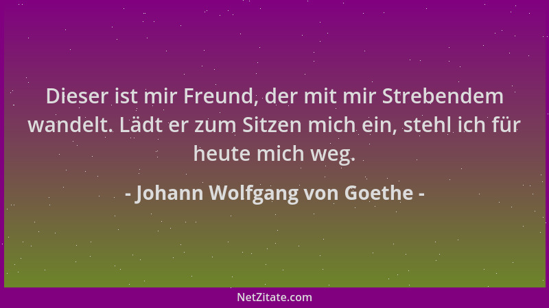 Johann Wolfgang von Goethe - Dieser ist mir Freund, der mit mir Strebendem wandelt. Lädt er zum Sitzen mich ein, stehl ich...