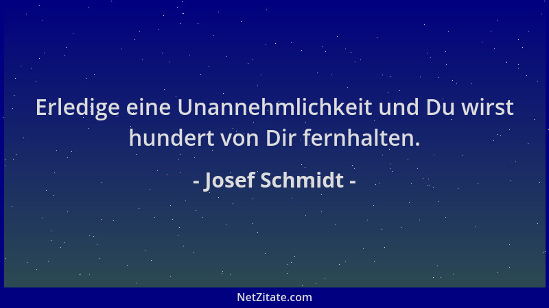 Josef Schmidt - Erledige eine Unannehmlichkeit und Du wirst hundert von Dir fernhalten....