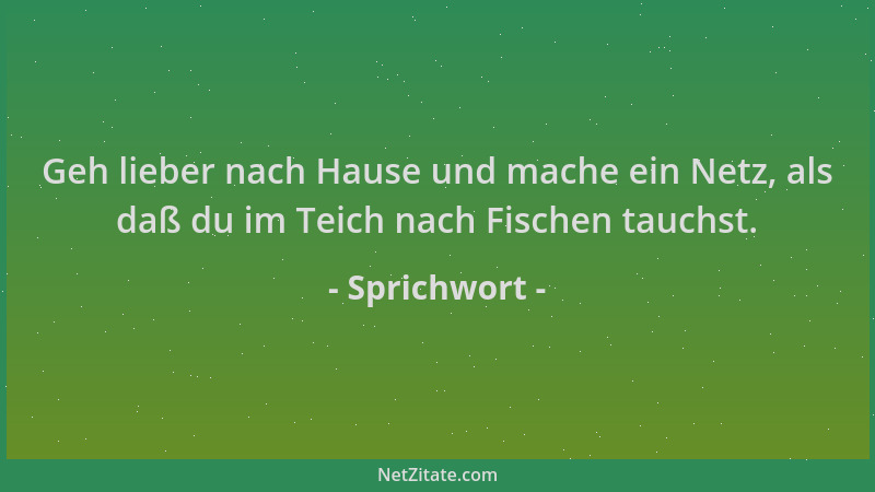 Sprichwort - Geh lieber nach Hause und mache ein Netz, als daß du im Teich nach Fischen tauchst....
