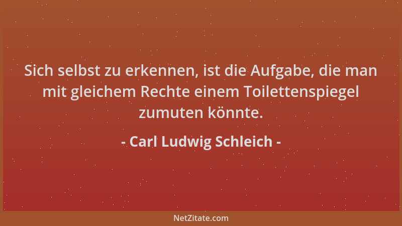 Carl Ludwig Schleich - Sich selbst zu erkennen, ist die Aufgabe, die man mit gleichem Rechte einem Toilettenspiegel zumuten...
